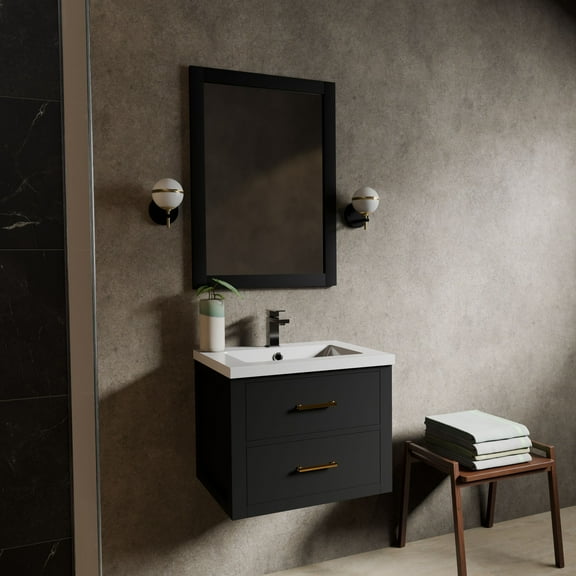 Tuckerton 24 in W x 18 in D Black Single Bath Vanity, Acrylic Top and 18 in Mirror