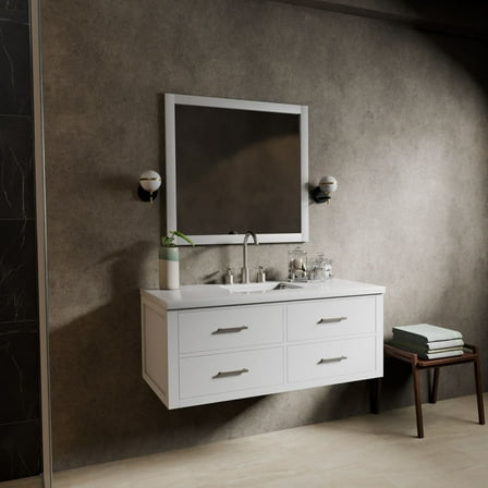 Tuckerton 48 in W x 22 in D White Single Bath Vanity, Cultured Marble Top and 43 in Mirror