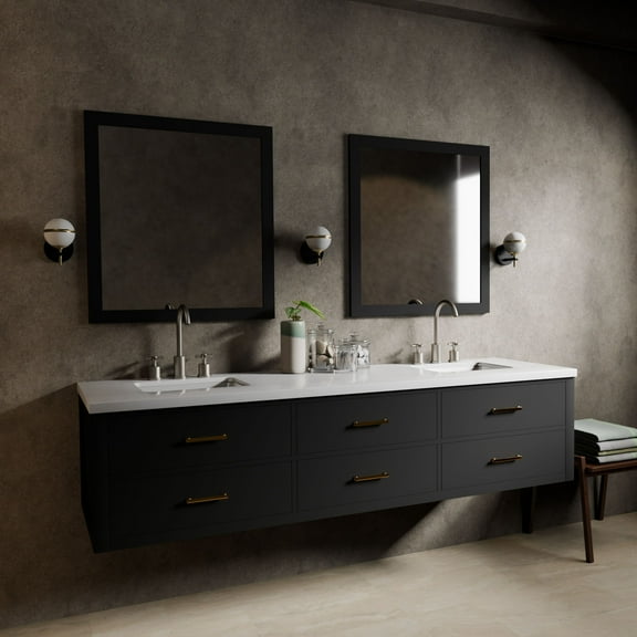 Tuckerton 80 in W x 22 in D Black Double Bath Vanity, Cultured Marble Top and 36 in Mirrors