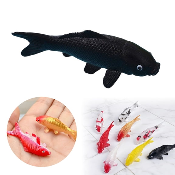 Tuckneck Miniature Fish Figurine, Realistic Koi Decor for Aquarium Fish Tank, PVC Black Goldfish Statue for Desktop Dollhouse Bonsai Garden, 1 Pack