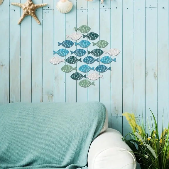 Tucknest 20 Pieces Wooden Fish Wall Decor, Coastal Beach Wall Art Set, Rustic Wooden Fish Hanging Decor for Lake House Home Nautical Theme