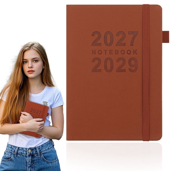Tucknest 2027-2029 Three Year Planner, Thickened English Schedule Book with Daily Weekly Monthly Calendar, Portable Time Management Organizer Notebook, Brown