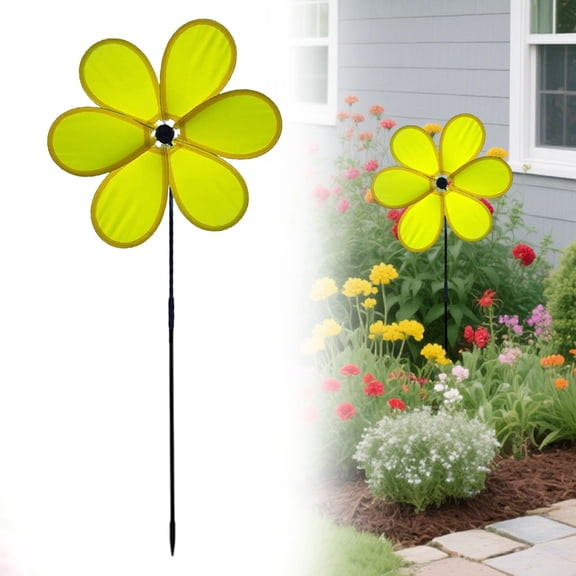 Tucknest 24.8 Inch Colorful Cloth Windmill Outdoor Pinwheel Spinner, Fiberglass Rod Garden Stake Decoration for Yard Patio Lawn, Yellow