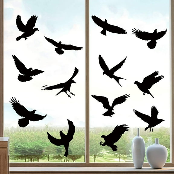 Tucknest Black Bird Window Stickers Anti Collision, 7.87x11.8 Inch Static Cling Window Decals to Prevent Bird Strikes, Removable Glass Decoration for Home