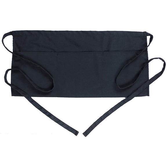 Tucknest Black Server Apron with 3 Pockets, 46 Inch Adjustable Waist Half Apron for Women Men, Polyester Cotton Blend for Waitress Waiter Kitchen Work
