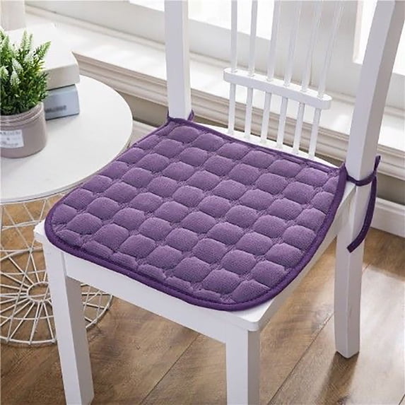 Tucknest Chair Cushion, 15.7x15.7 Inch Plush Seat Cushion for Dining Chair, Non Slip Winter Warm Cushion with Fixed Rope for Office Car Home, Purple