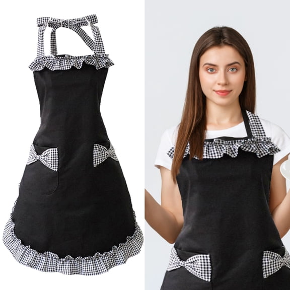 Tucknest Cotton Lace Apron, Adjustable Anti Oil Waist Apron for Women, Cute Kitchen Cooking Apron with Bow, Baking Apron for Home