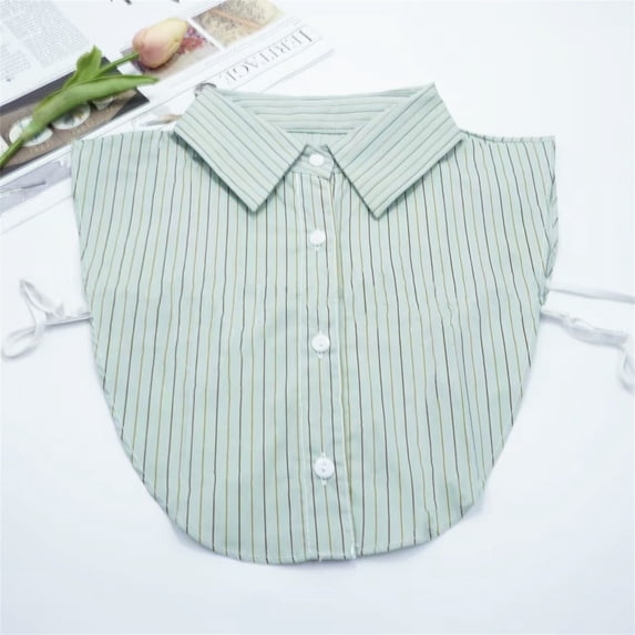Tucknest Detachable Collar for Women, Pointed Lapel Fake Dickey Collar, Modesty Panel for Low Neckline Sweaters, Adjustable Striped Shirt Collar, Light Green