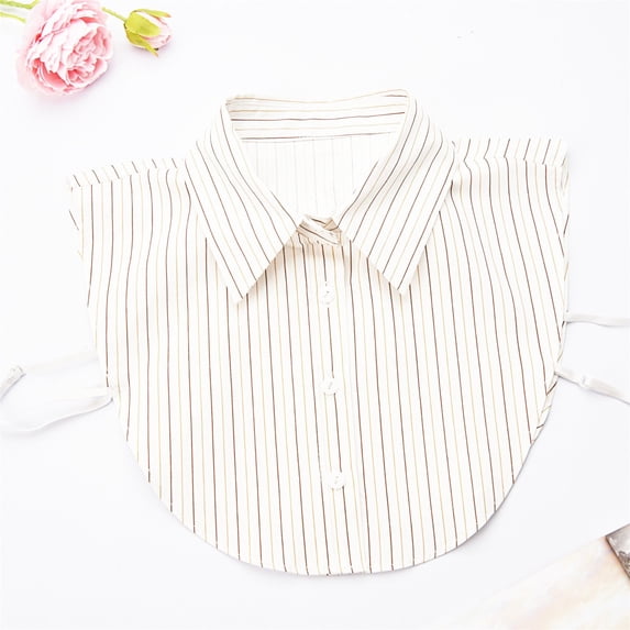 Tucknest Detachable Collar for Women, Pointed Lapel Fake Dickey Collar, Modesty Panel for Low Neckline Sweaters, Adjustable Striped Shirt Collar, White