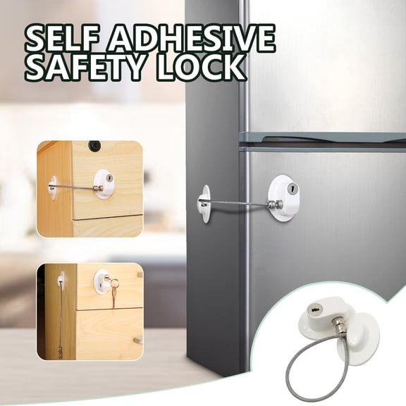 Tucknest Fridge Lock with Keys, Refrigerator Lock Adhesive, Cabinet Lock for Freezer Drawer, Strong Self Stick Lock for Fridge, White