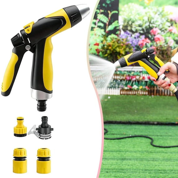 Tucknest High Pressure Hose Nozzle, Pressure Washer Gun for Garden Hose, Multi Function Sprayer with Locking Buckle, Adjustable Jet Nozzle for Car Yard Cleaning, Yellow