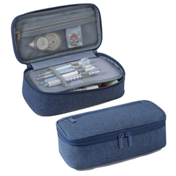Tucknest Large Pencil Case, Cute Pencil Pouch with Initial and Zipper, Expandable Canvas Pen Bag for Office Supplies, Navy Blue