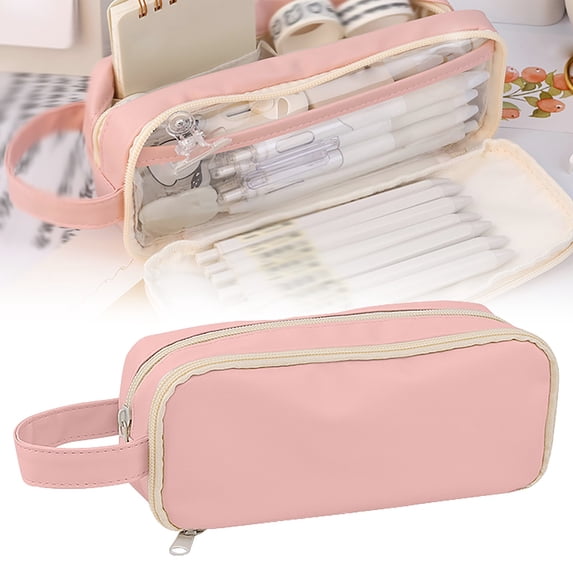 Tucknest Large Pencil Case, Pencil Bag with Compartments, Canvas Pencil Pouch Storage Box for Stationery, 8.3x3.1x2.8 Inch, Pink