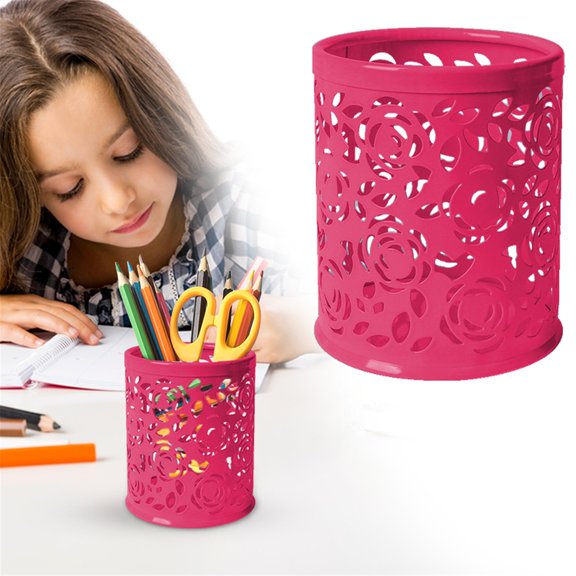 Tucknest Mesh Pen Holder Metal Desk Organizer Non Slip Pencil Cup Round Square 2 In 1 For Office Home Supplies, Red