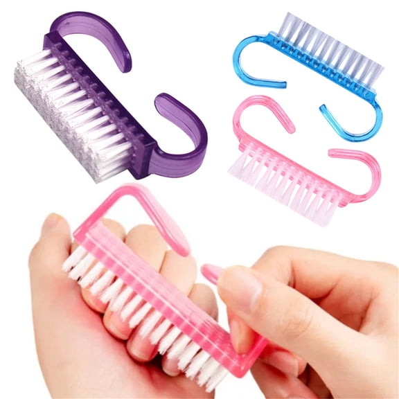 Tucknest Nail Dust Brush, 3 Pack Small Plastic Brush for Nail Cleaning, Handheld Scrub Brush for Fingers and Toes, Pink Purple Blue