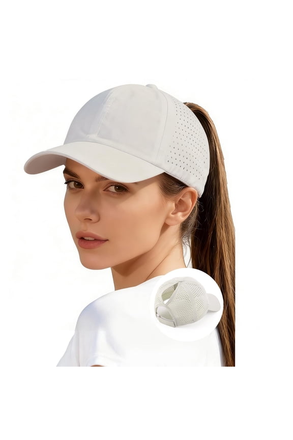 Ponytail Hat for Women, Running Hat Mesh Baseball Cap with High Pony Opening, Breathable Quick Dry Summer Sun Hat, Beige