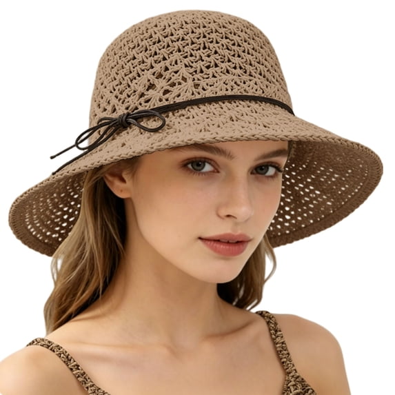 Tucknest Straw Sun Hat for Women, Large Brim Beach Cap with Adjustable Strap, Breathable Woven Hat for Summer Outdoor Activities