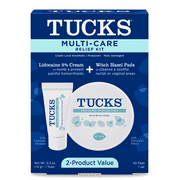 Tucks® Hemorrhoid Relief Kit with Lidocaine Cream & Witch Hazel Pads, 40 Count