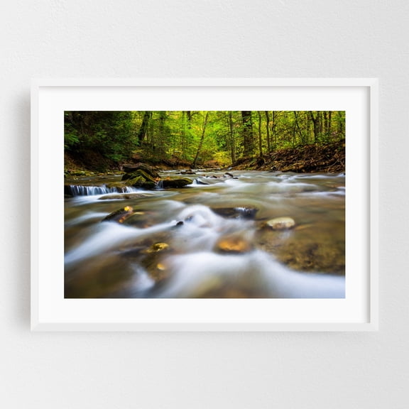 Tucquan Glen Cascades - Lancaster Pennsylvania Photography Nature Forest Waterfall Scenic Landscape Autumn White Framed Wall Art Print 5 x 7 inches