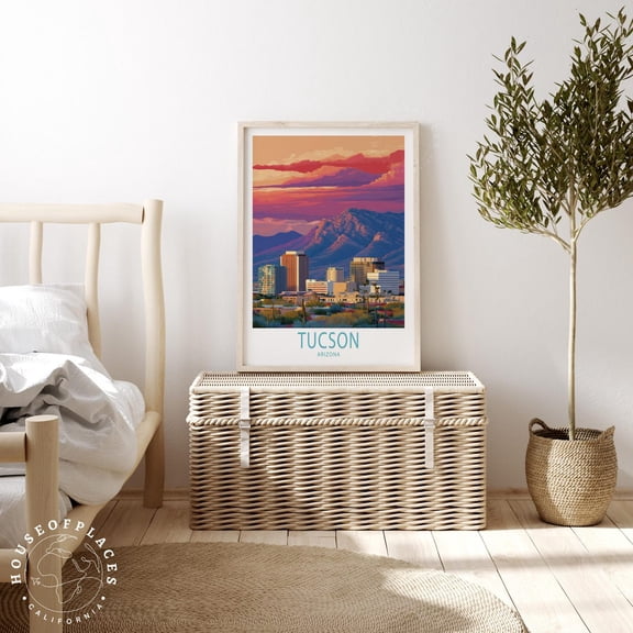 Tucson Arizona Desert City Sunset Wall Art Home Decor