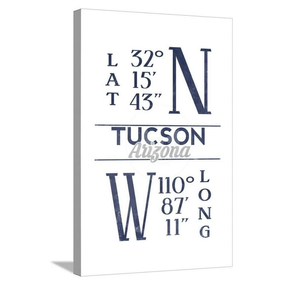 Tucson, Arizona  Latitude and Longitude Blue, Stretched Canvas Wall Art by Lantern Press Sold by ArtCom