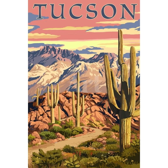Tucson, Arizona Sunset Desert Scene, Unframed Art Print Wall Art by Lantern Press Sold by ArtCom