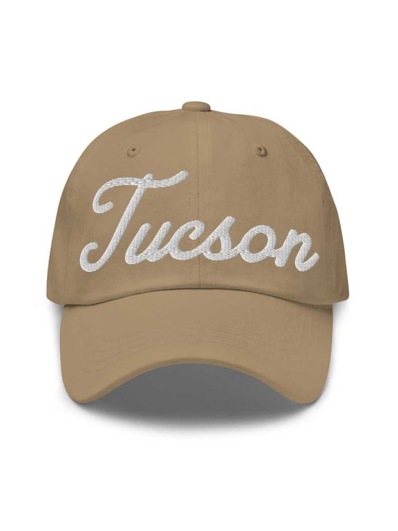 Tucson Baseball Cap Tucson Dad Hat Bold Script Arizona AZ Hat Embroidered Souvenir Gift Khaki