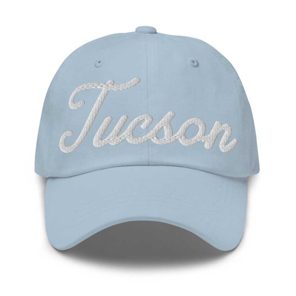 Tucson Baseball Cap Tucson Dad Hat Bold Script Arizona AZ Hat Embroidered Souvenir Gift Light Blue