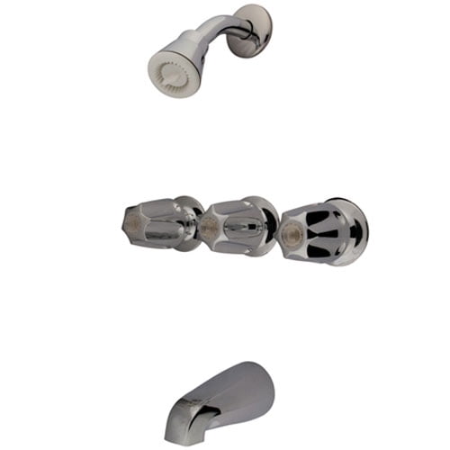 Polished Chrome Three Handle Wall Mount Tub & Shower Faucet