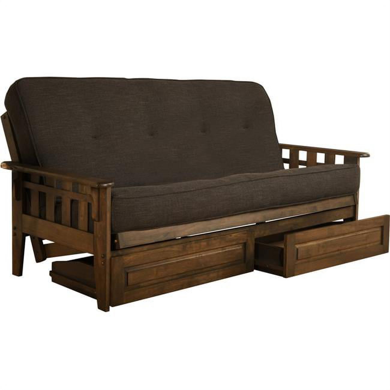 Tucson FrameRustic Walnut FinishLinen Charcoal MattressStorage