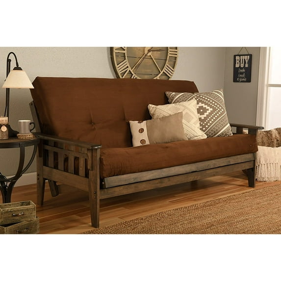 Tucson Frame-Rustic Walnut Finish-Suede Chocolate Mattress Kodiak Furniture
