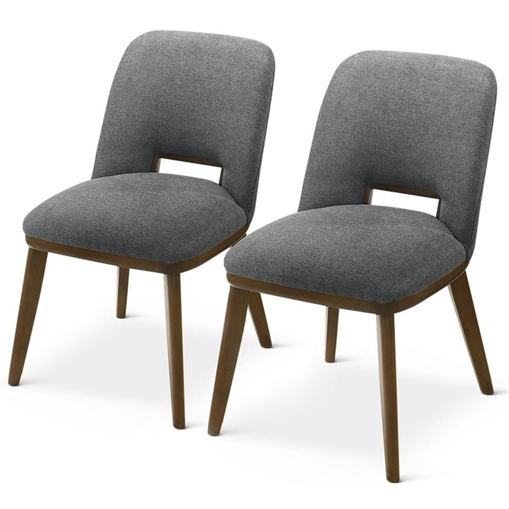 Dark Gray Fabric Mid-Century Modern Dining Chairs with Walnut Base, Set of 2