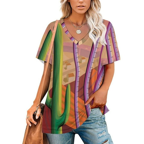 Tucson New Fashion Zip Off Shoulder Top Short-Sleeve Women Shirt Saguaro Cactus Ocotillo Agave Arizona Tucson Phoenix Desert