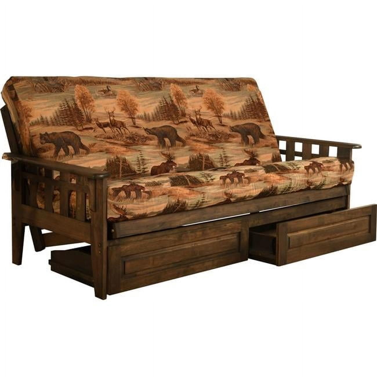 Tucson Rustic Walnut Futon Frame with Canadian Mattress & Storage ...