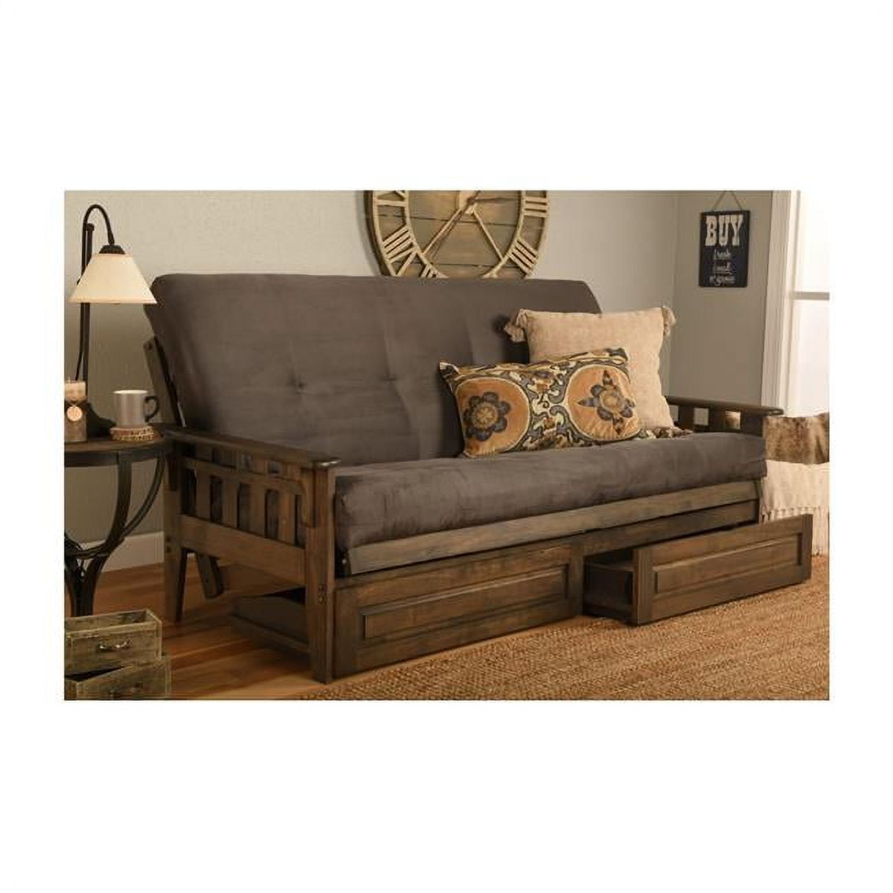 Tucson Rustic Walnut Futon Frame with Storage Drawers Full Size