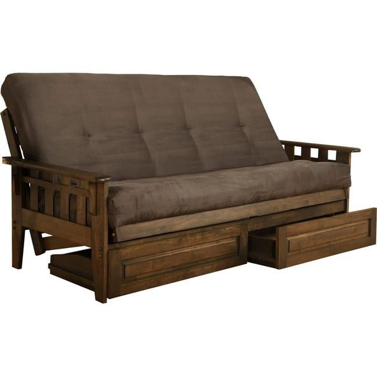 Tucson Rustic Walnut Futon Frame with Suede Gray Mattress & Storage
