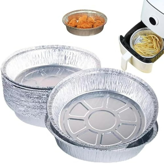 Tudmall Oil-Proof Aluminum Foil Tin Box, Venicewind Non-Stick Round Disposable Air Fryer Aluminum Foil Liners, Tray Food Container for Steamer Basket Instant Pot Oven & Grill (50PCS, 7-inch)