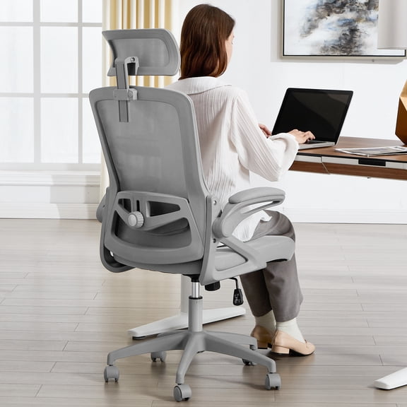 TudoFish Ergonomic Office Chair, 400 lb Capacity, Adjustable Headrest, Lumbar Support and Height, Reclining Mesh Computer Desk Chair, Light Gray
