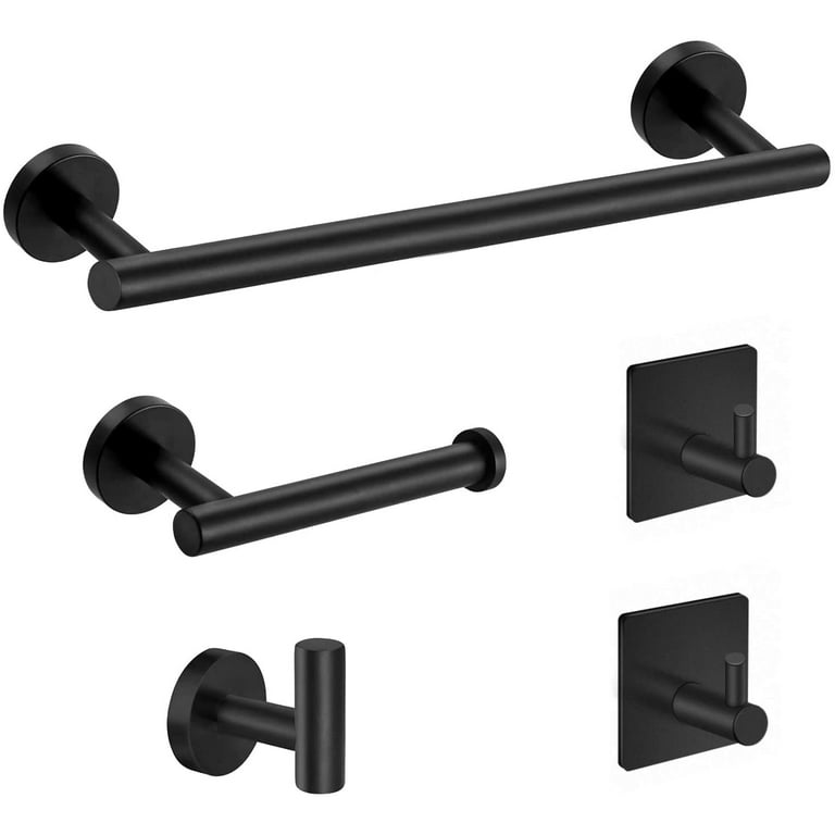Tudoccy 5-Pieces Matte Black Bathroom Hardware Set SUS304 Stainless Steel Round Wall Mounted - Includes 16 Hand Towel Bar, Toilet Paper Holder, 3