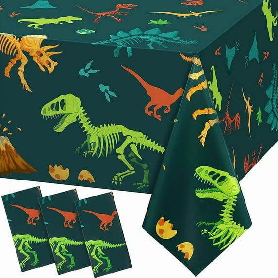 Tudomro 3 Pieces Dinosaur Plastic Party Tablecloth Dinosaur Birthday Table Cover Decorations Disposable Table Cover for Kids Boy Birthday Classroom Party Supplies, 54 x 108 Inch