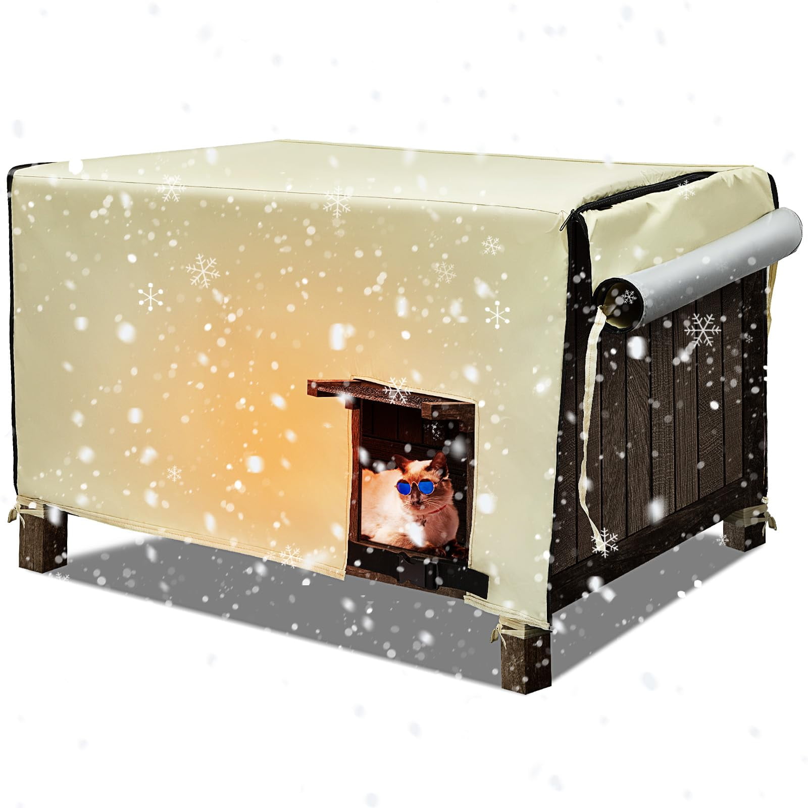 Tudomro Cat House Cover Outdoor Winter 35 x x 19.7 inch Dog Crate Cover Outdoor Cat House Weatherproof Cover Waterproof Feral Cat House Outdoor Insulated Crate Cover for Cat Puppy and Small