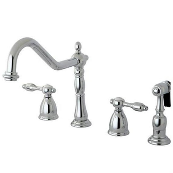 Tudor 8 in. Center Kitchen Faucet With Brass Sprayer - Satin Nickel