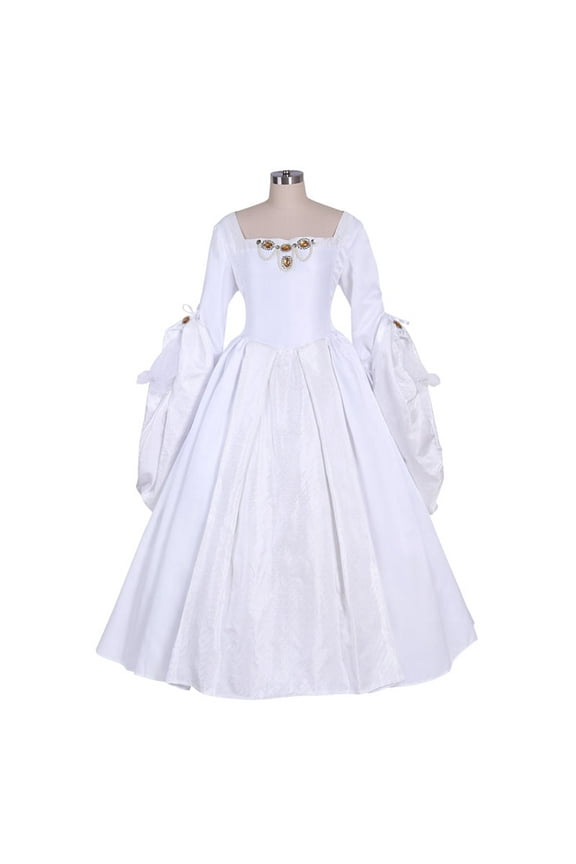 Women's Tudor Queen Anne Boleyn White Wedding Dress Versailles Gothic Ball Gown Drama Performance Dress