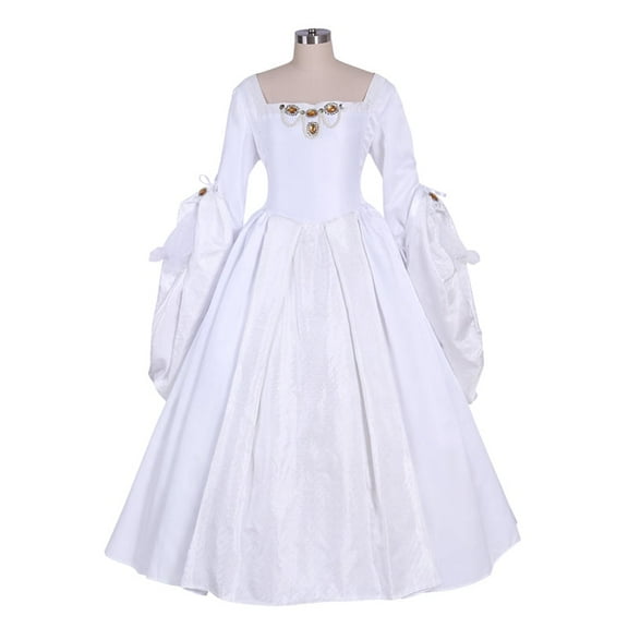 Women's Tudor Queen Anne Boleyn White Wedding Dress Versailles Gothic Ball Gown Drama Performance Dress