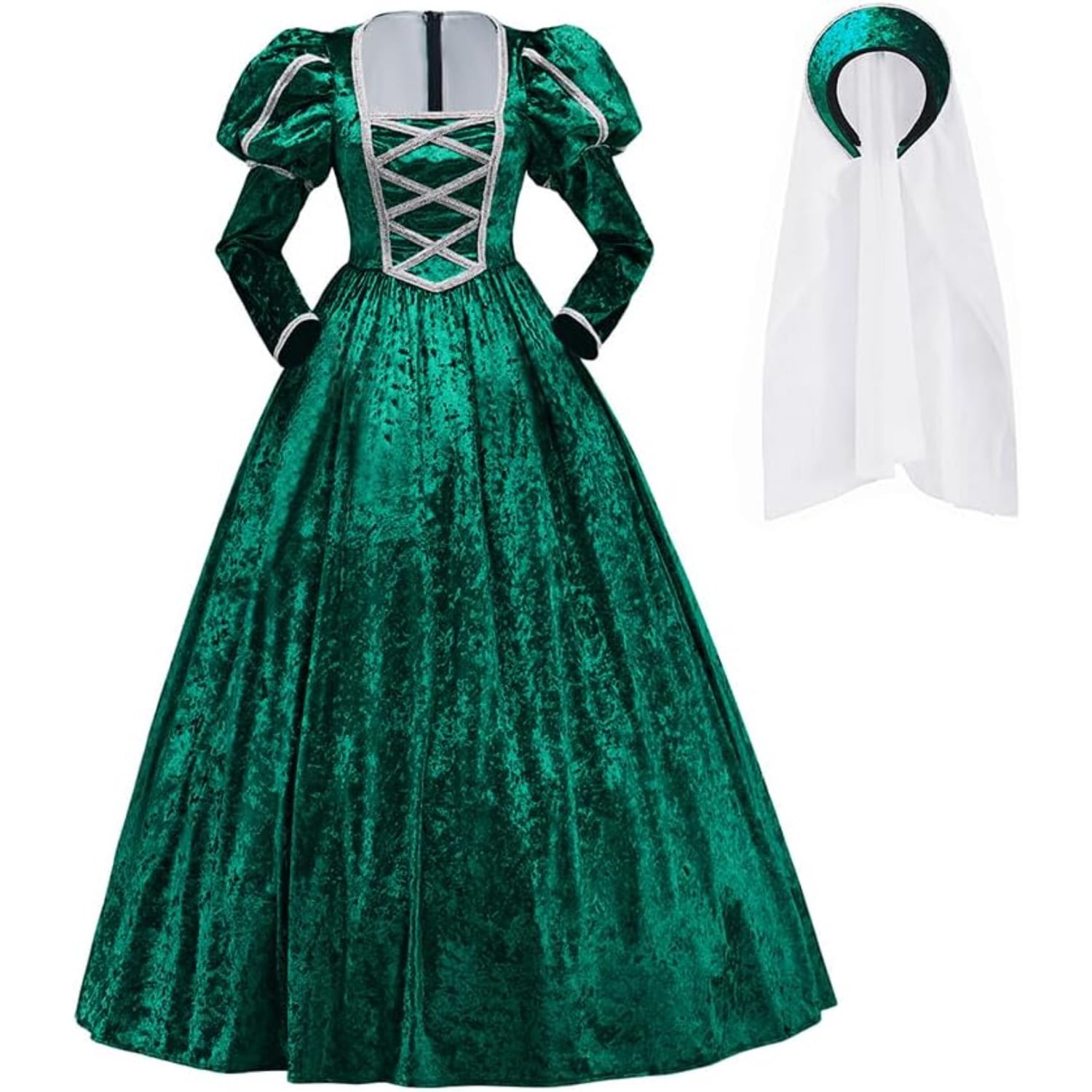 green tudor dress Anne Headband Velvet Pearl Tudor French Hood Gothic Renaissance Hallow –  DAZCOS main image 1