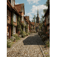 thumbnail image 1 of Tudor Village Cobblestone Street Canvas Print, Living Room Bedroom Kitchen Hallway Decor, 1 of 8