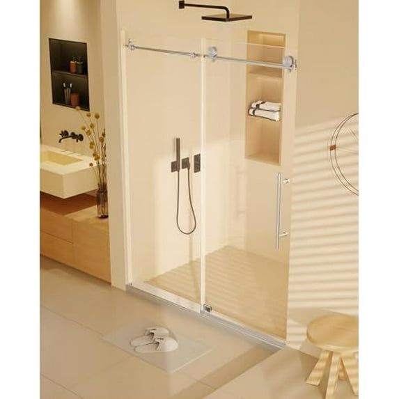 Tuekys 60"*72" (10mm) Stainless Steel Modern Frameless Shower Door, Tempered Glass Shower Doors with Seal Strip Parts and Handle
