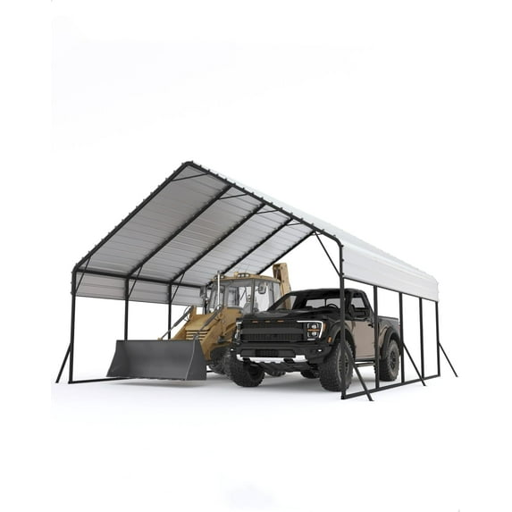 Tuekys 20 x 20 FT Metal Carport, Heavy Duty Carports Reinforced Frame and Steel Roof, All-Weather Shelter Canopy for Pickups, Boats, Cars, and Tractors