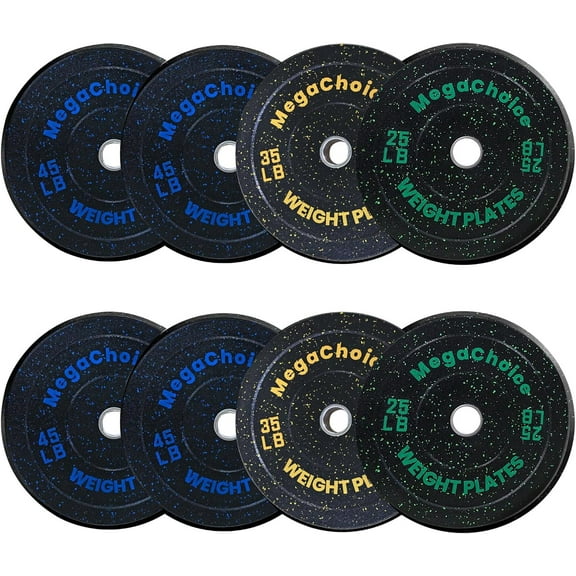 Tuekys 300LBS Bumper Plate Set (2*25LBS+2*35LBS+4*45LBS), 2 Inch Barbell Rubber Weight Plates for Weight Lifting Home Gym Training, 300 Pound Change Plates