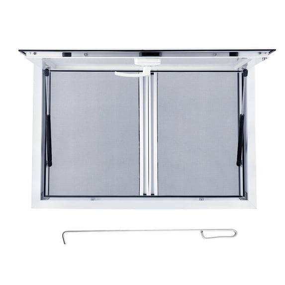 Tuekys 36" W x 36" H Concession Window, Aluminum Alloy Serving Window for Food Trucks, Food Truck Service Window with 2 Horizontal Sliding Screen Windows & Awning Door